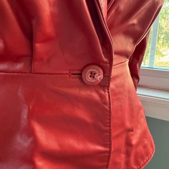 Wilson’s Leather 80’s vintage red leather peplum belted jacket Size XS/S - Picture 4 of 11